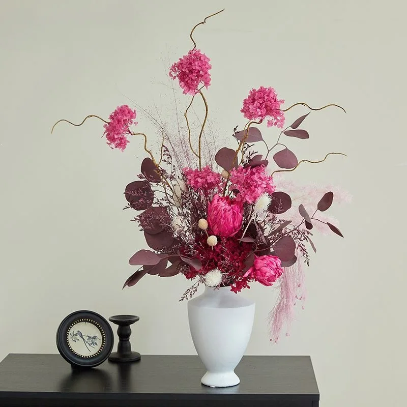 Mixed and matched immortal bouquet of pink peonies, spring begonia and roses is suitable for living room, bedroom and dining