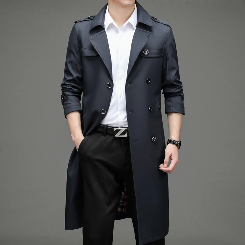 

Brand Business Casual Trench Coats Men Turn-Down Collar Solid Color Long Coat Casual Windbreakers Male Good Quality Jackets