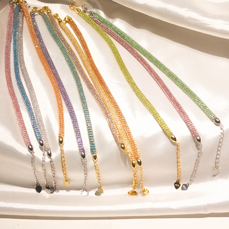 

Ювелирные изделия Kibo S925, серебряный цирконий с мягкой сетчатой цепочкой, браслет регулировки размера