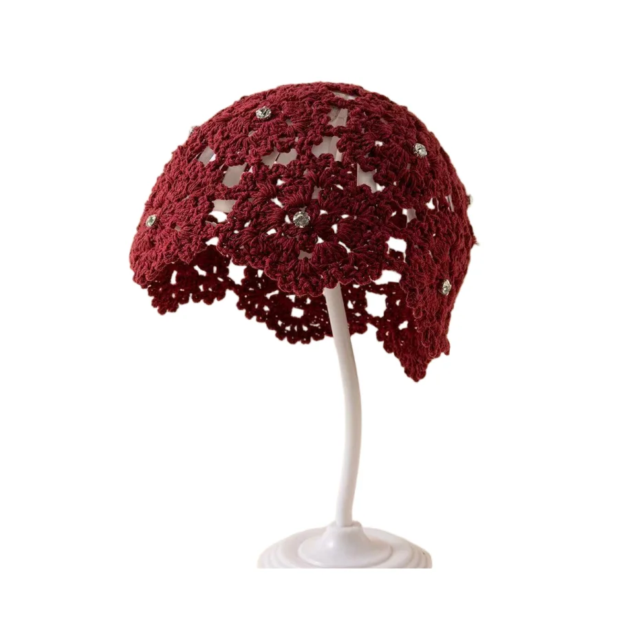 Böhmische handgewebte, ausgeschnittene Kapuzenmütze für Damen, gehäkelte Strickmütze im Ethno-Stil für Reisen und Fotos – Detail 29