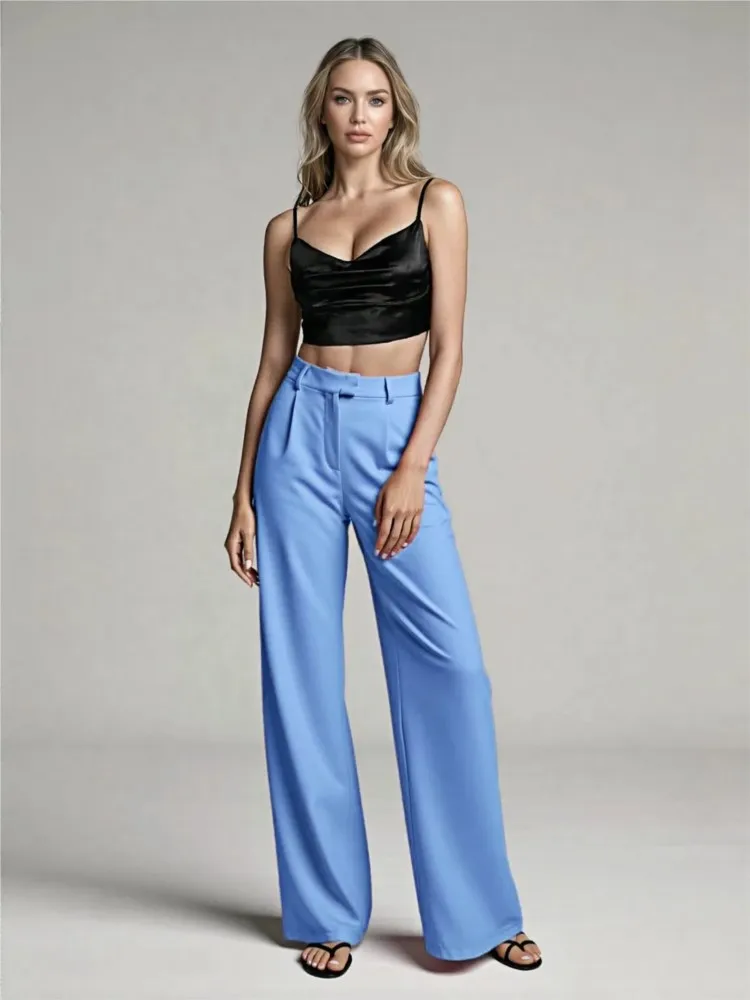 Foreign Style Solid Suit Pant Woman's Spring Autumn Fashion Straight-leg Pants With Pocket Ladies Commuting Versatile Clothing