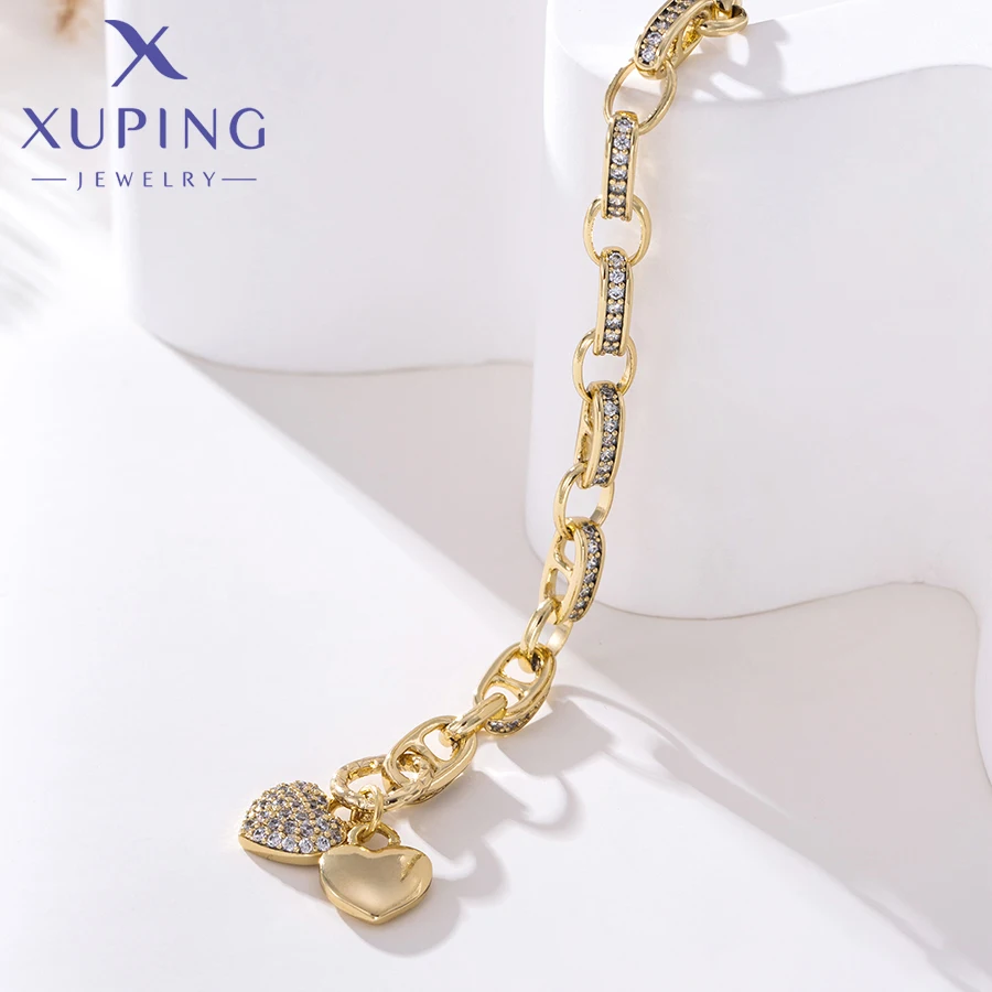 Xuping-Bracelets à breloques en forme de cœur pour femme, bijoux en or clair, cadeau d'anniversaire d'amour, nouvelle arrivée, X000891550