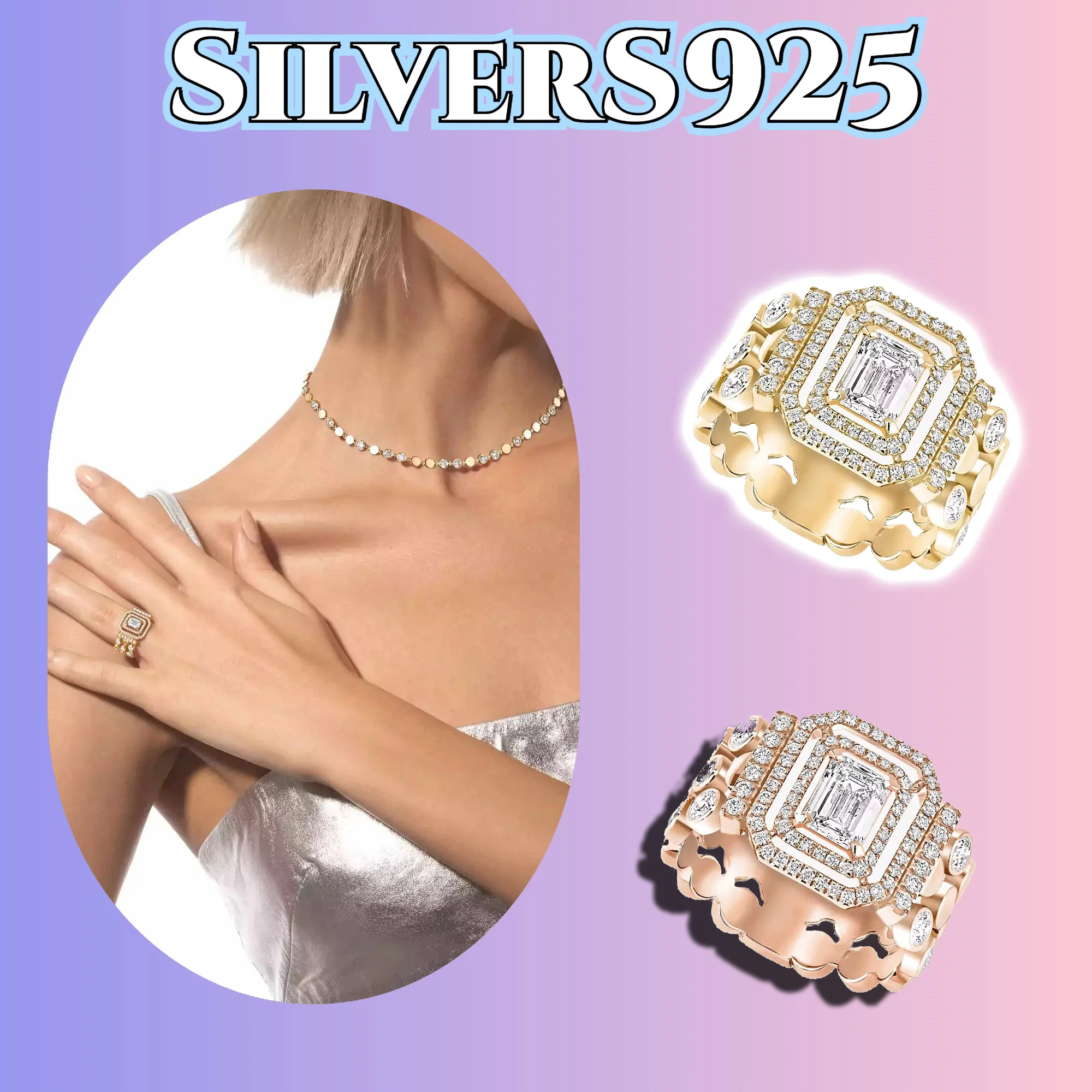 

Watch, ring, silver S925 women's jewelry gift for wife, paired with T-shirt, jeans, embellishment, exquisite evening wear