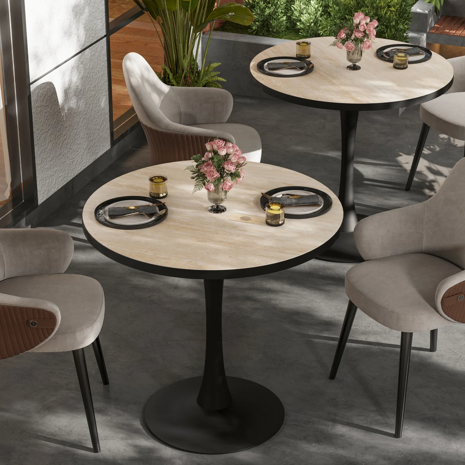 Leisure Round Dining Table Dining Room Circle Dinner Pedestal Table Furniture Coffee Table for 2-3 People No Chairs Stone Top