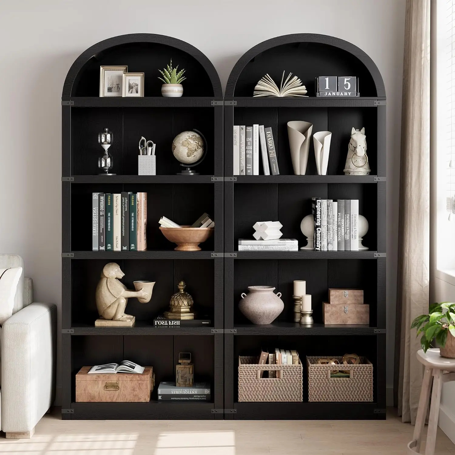 Gewölbtes Bücherregal mit 5 Regalen, 71,65 Zoll hohes Bücherregal, Bauernhaus-Display, Lagerregal, Bücherregale aus Holz für Zuhause, Büro, Wohnzimmer – Detail 12