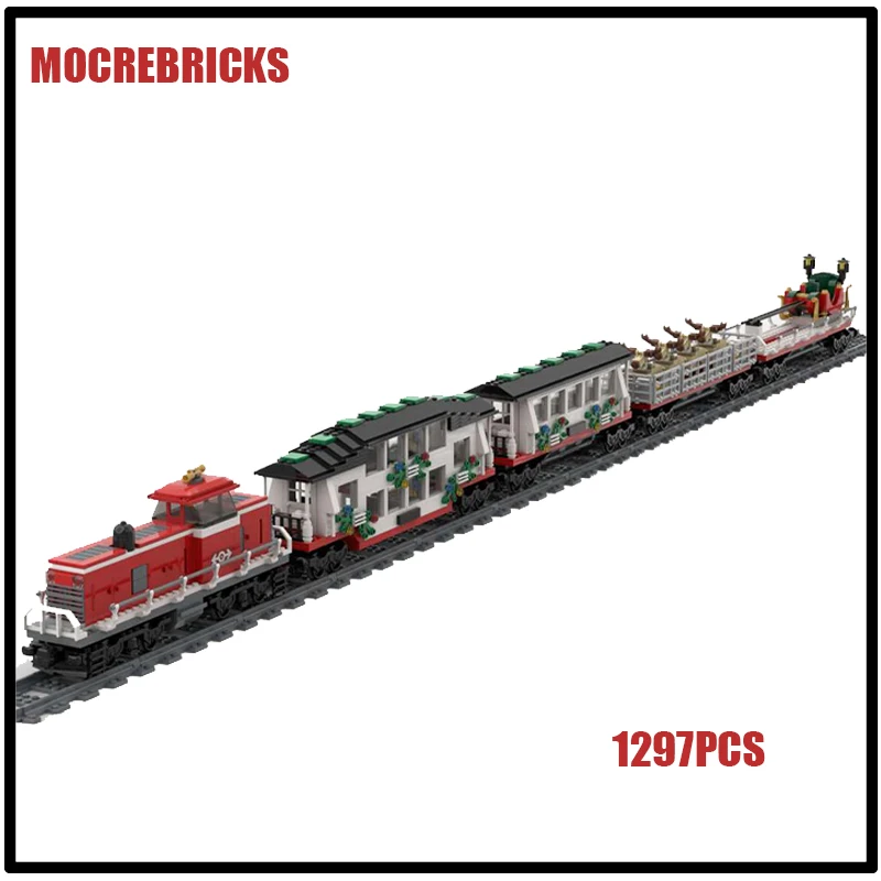 

MOC Building Blocks Santa Claus Express Passenger Train Carriage Sets Christmas Bricks Model Kids Creative Toys DIY Xmas Gifts