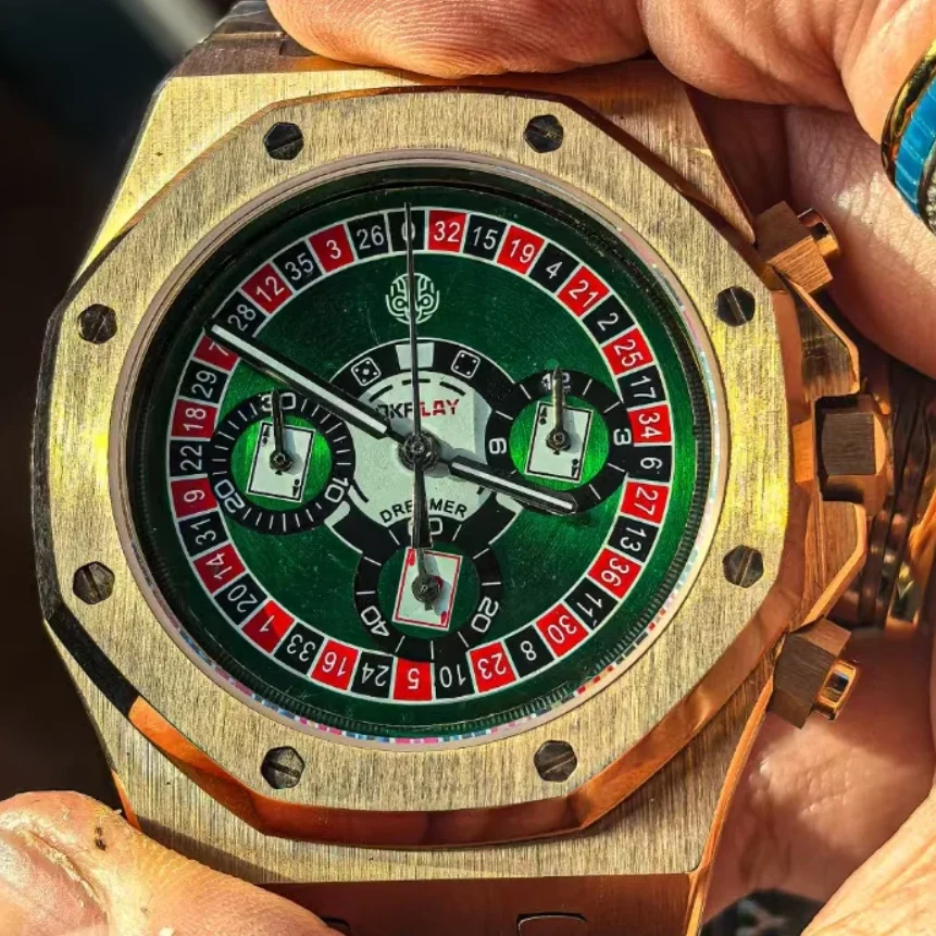 

OKPLAY Мужские часы с хронографом 39,5 мм Кварцевые наручные часы с сапфировым стеклом 10ATM Водонепроницаемые