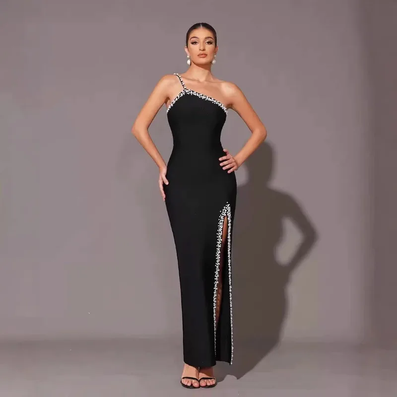 

Women Dresses Sexy Suspender Beads Set Diamonds Elegant Bandage Dress Evening Dress