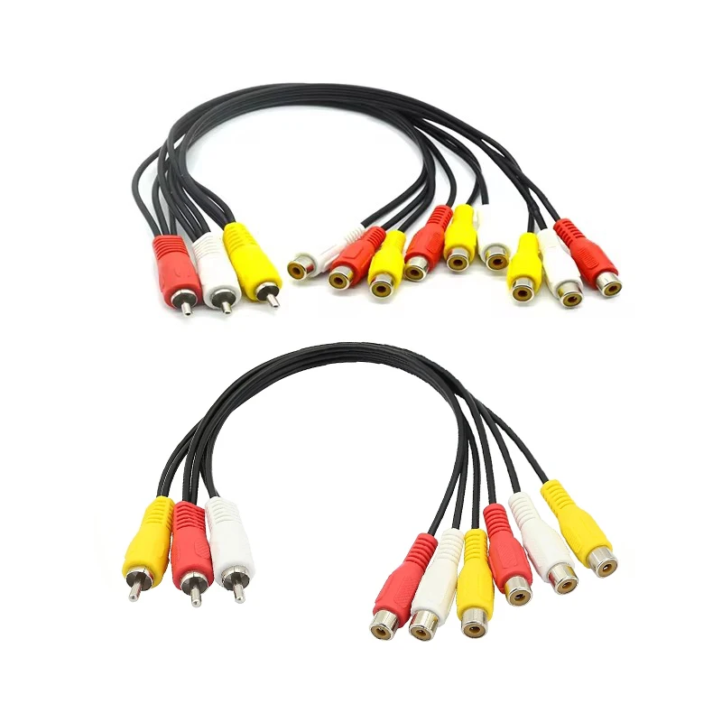 Nku 3RCA Male-Female Audio Video AV Cables 3 RCA Male To 6 RCA 9RCA Female Jack Splitter Adapter Cable for DVD Player TV box