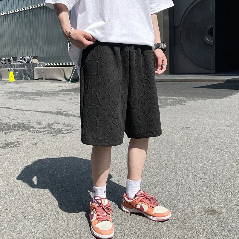 

Men Lightweight Summer Shorts Casual Comfort Waffle Texture Pure White Relaxed Fit Straight Cut Hong Kong Trendy Wear
