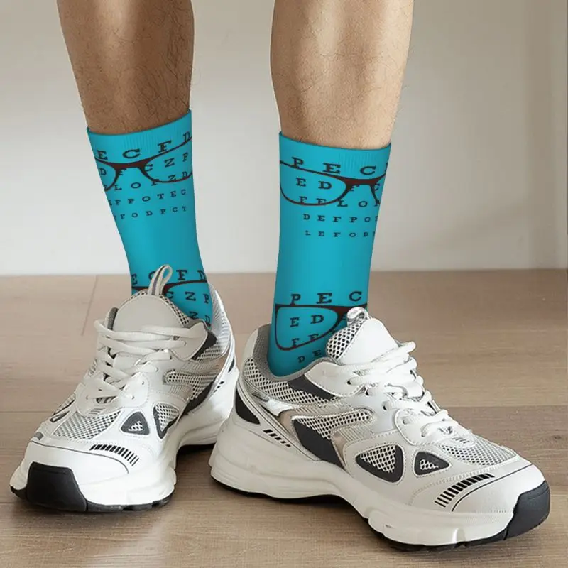 Funny Glasses With Eye Test Chart Men\'s Crew Socks Unisex Kawaii Optician Optometrist Spring Summer Autumn Winter Dress Socks
