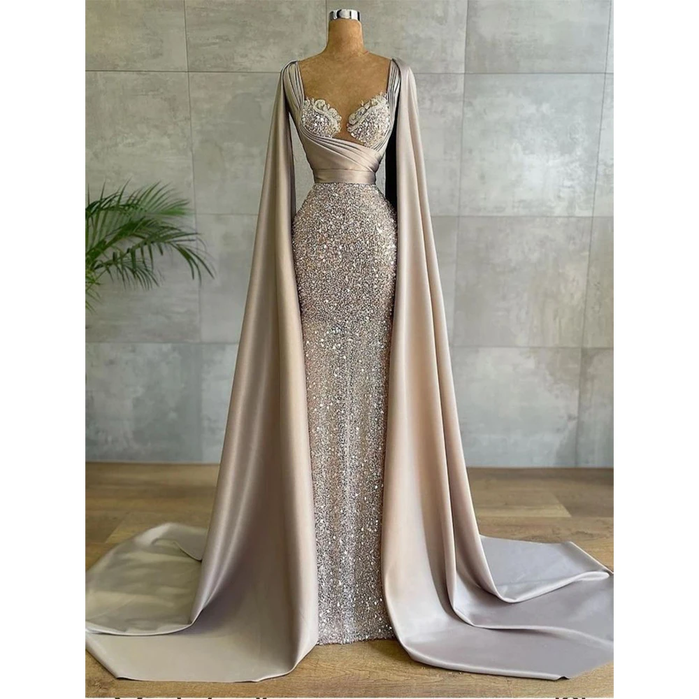 

Изысканные вечерние платья Женские кружевные платья с блестками Шаль длиной до пола с приталенной талией и длинными рукавами Женские элегантные банкетные платья