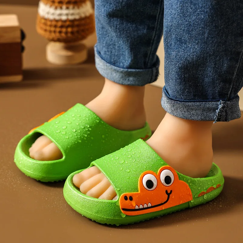 Summer Soft Sole Flats Shoes Boy Cartoon Crocodile Children Slippers Open Toe Non-Slip Home Bathroom Shoes Baby Kids Slippers