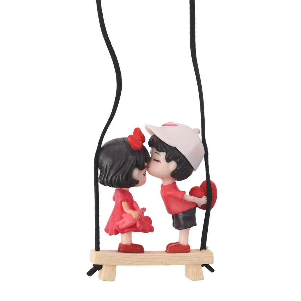 Boy and Girl Swinging Couple Pendant Car Hanging Resin Red Standing Couple Rearview Mirrior Decor 2.56x2.56x1.18in