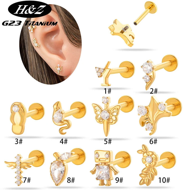 

1PC ASTM F136 Titanium Piercing Labret Stud CZ Internal Thread Ear Stud Helix Conch Cartilage Earrings 16G Piercing Jewelry Goth