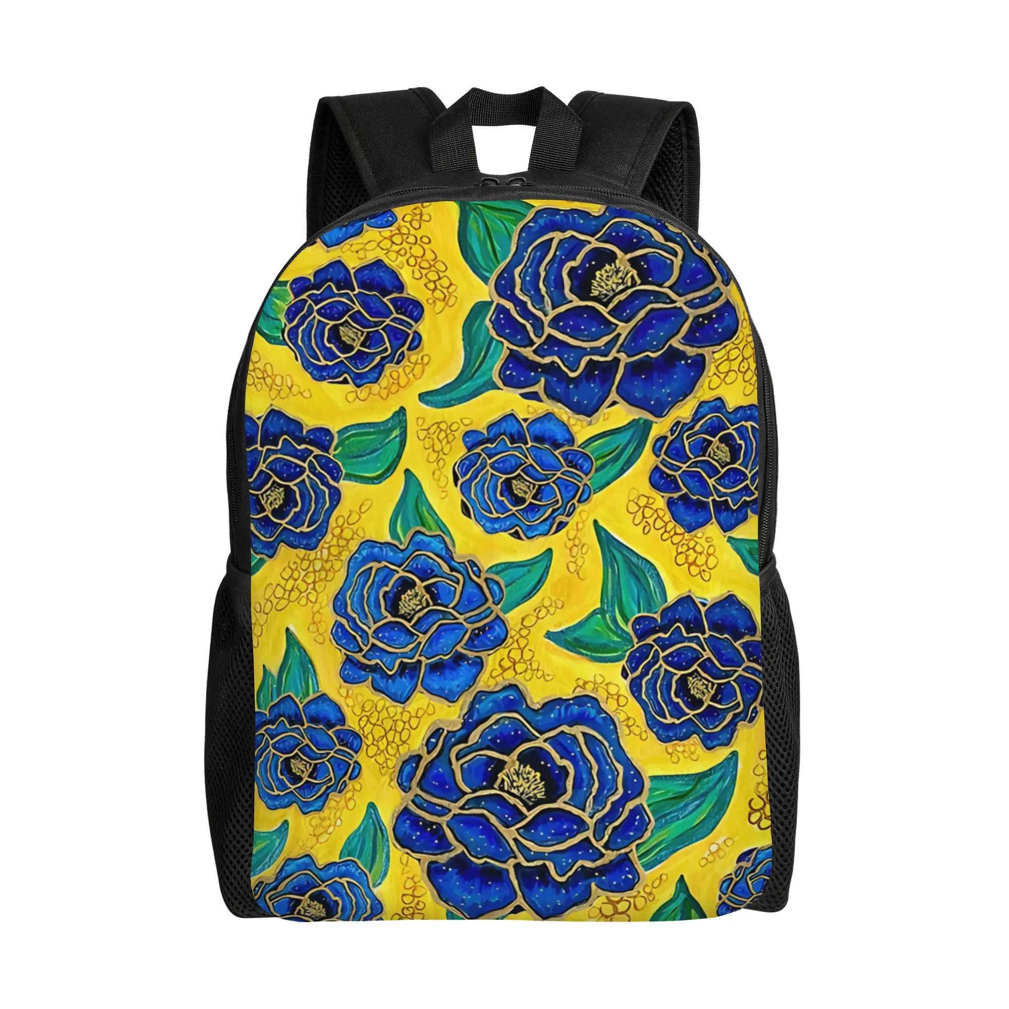 Floral Blue Japanese Peony Backpack Office Workers Sporty Fashionable mochila Large Capacity Laptop Bag Back To School Season