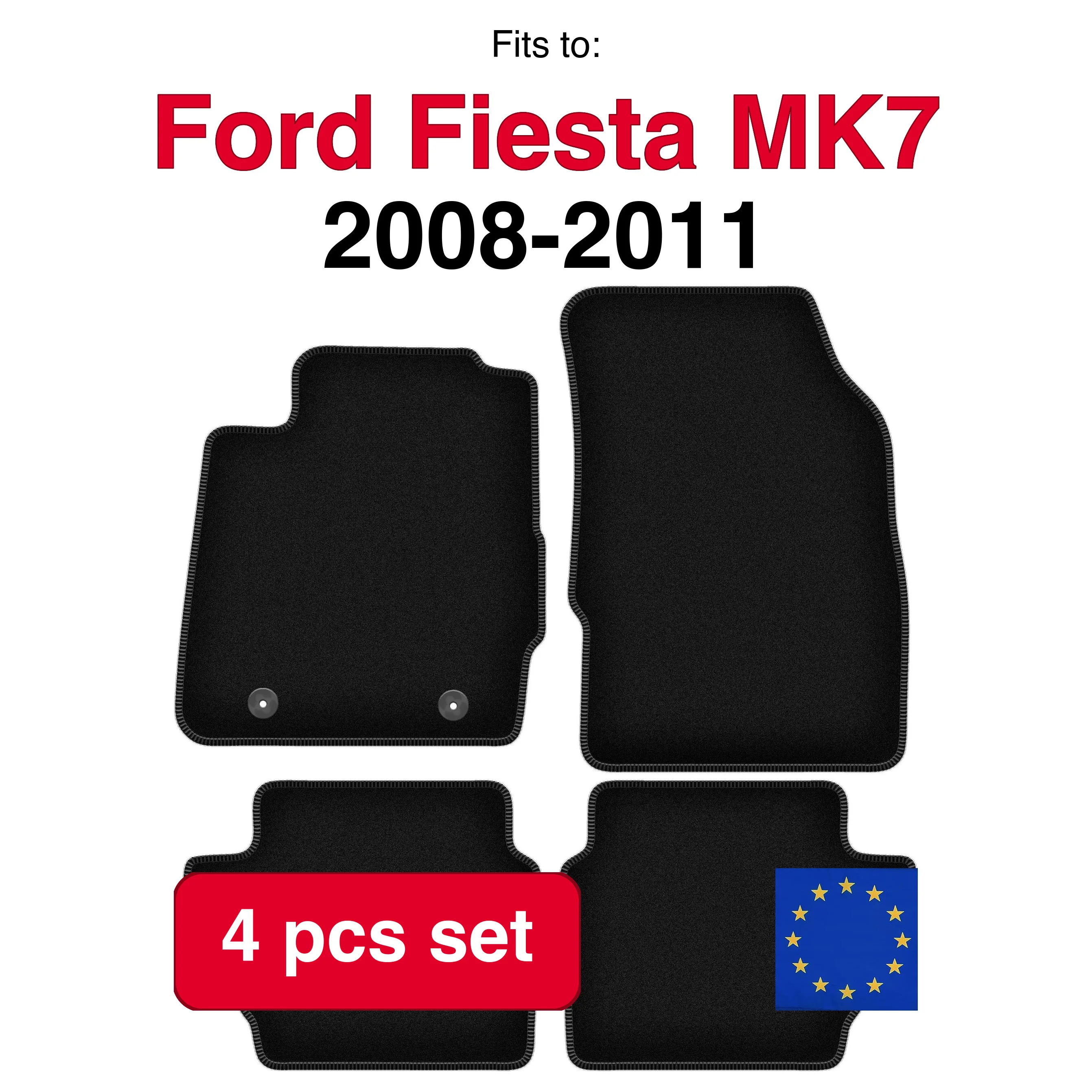 Velour tapijtset voor Ford Fiesta MK7 hatchback (2008-2011) - Zwart (4 stuks) automatten set