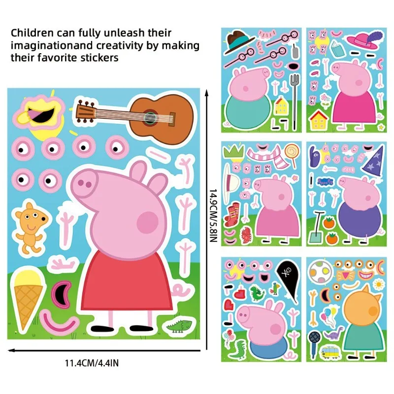 16PCS Peppa Pig family assembly puzzle cartoon stickers, pink and blue parent-child educational toys, diy companion gifts 2026