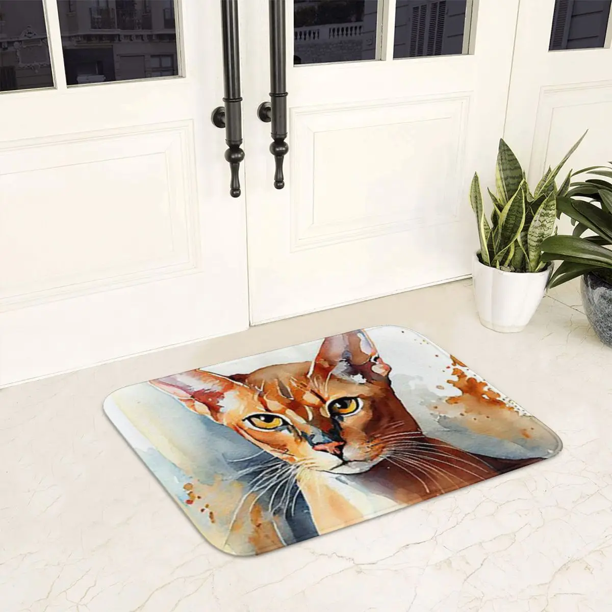 Abyssinian Cat - Watercolor Paint Doormat Anti-skid Super Absorbent Bath Mats Home Entrance Rugs Kitchen Bedroom Carpet Footpad