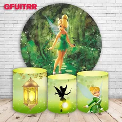 Tinker Bell Round Backdrop Girl Birthday Party Decoration Green Forest Photography Background Cylinder Cover Baby Shower Prop