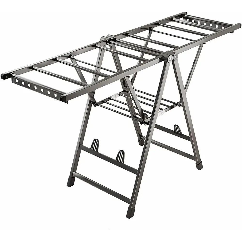 

Adjustable Height 2-Tier Folding Clothes Drying Rack with Shoe Storage, Outdoor/Indoor, 140cm Silver