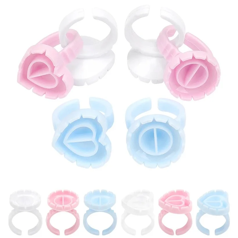 100 Stücke Volumen Kleber Ring Tasse für Wimpernverlängerungen Fan Tattoo Pigment Halter Blossom Tassen Kleber Halter Container – Detail 7