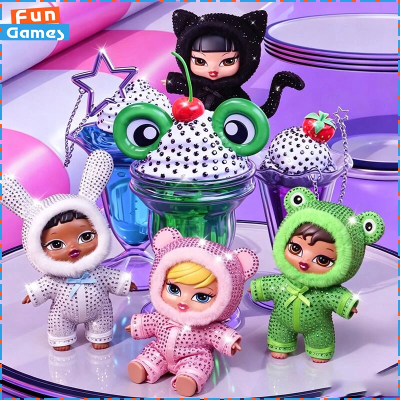 Original MGA Bratz Bratziez Bling Seriez Glitter Keychain Blind Box Diamond Decor Animal Shaped Trendy Bag Pendant Ornament Gift