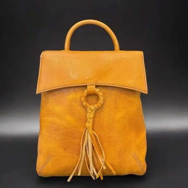 

Женский рюкзак в стиле ретро, дорожные сумки из натуральной кожи, модный высококачественный дизайнерский рюкзак ручной работы с узлом счастья