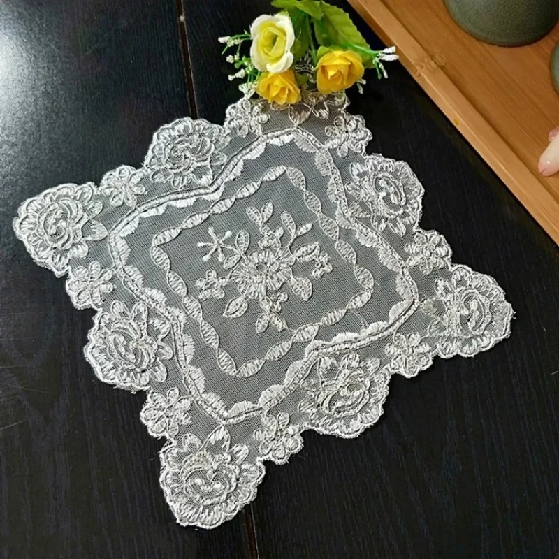 European Placemat Coaster Lace Embroidery Table Mat Coffee Tea Lamp Solid Wood Furniture Anti-slip Pad Jewelry Cloth Christmas