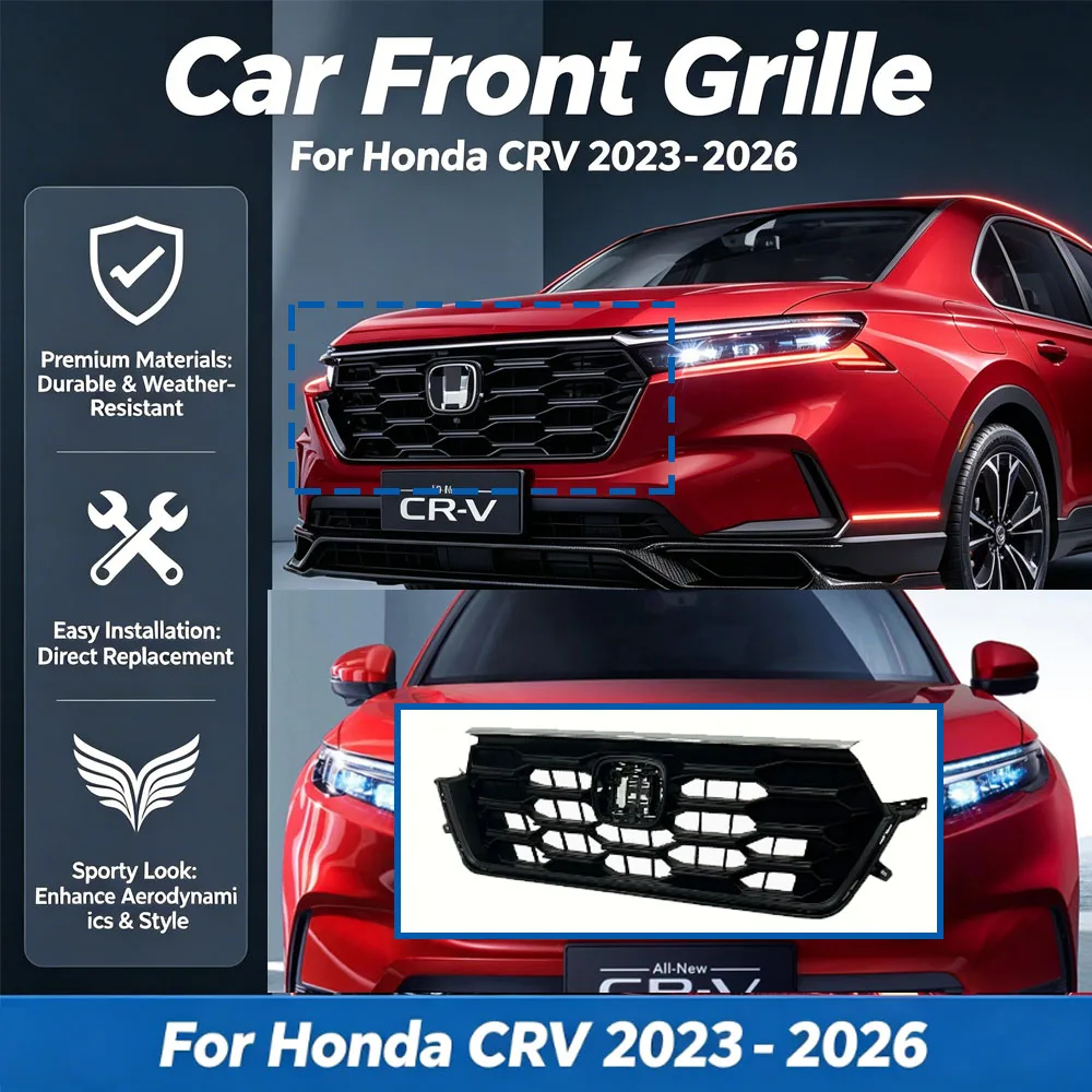 

Car Front Grille for Honda CRV 2023 2024 2025 2026 Lower Mesh Grill Guard Protector Cover Trim Auto Accessories Tuning
