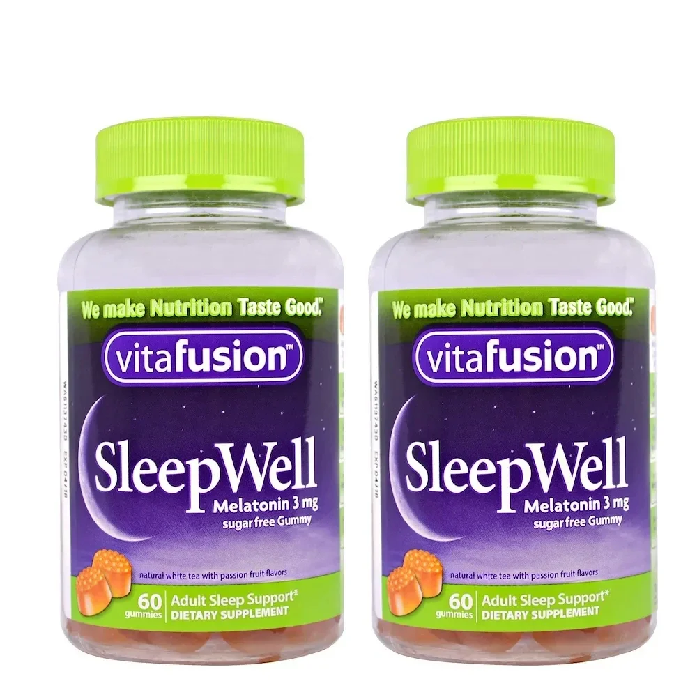 

2bottle American Vitafusion Melatonin Gummies 60Caps SleepWell Melanin Stay Asleep Longer Night Time Sleep Aid Health Wellness