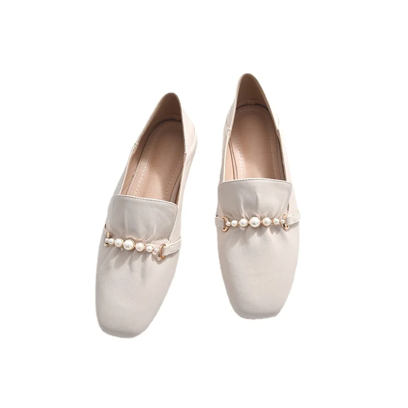 2023 New Spring and Autumn Single Shoes Women's Loafers Pearl Decoration Ladies Pumps Flat Shoes Loafers Size 35-40