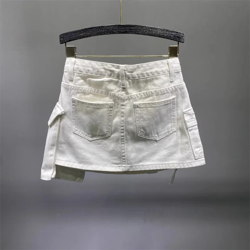 Falda de mezclilla con bolsillos irregulares para mujer, ropa de moda de verano, faldas sexys a la cadera, ropa de calle para discoteca, 2023