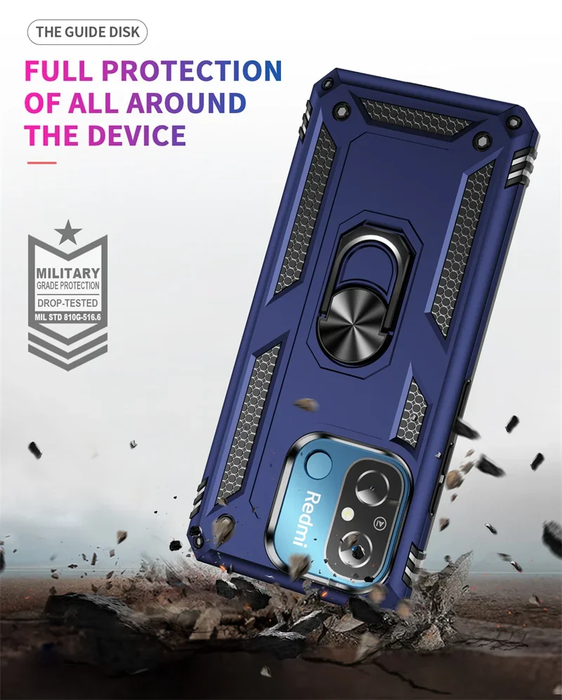 Coque de téléphone antichoc avec support d'anneau magnétique en métal, coque arrière pour Xiaomi Redmi 12C, 12 C