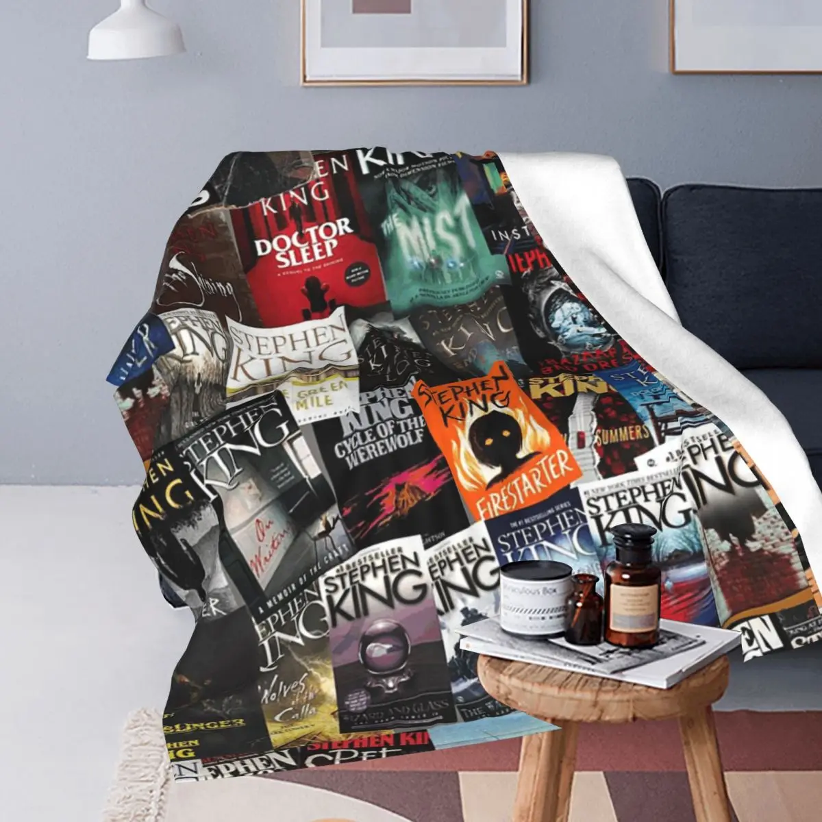 Stephen King Book Covers, Horror Bookworm Blankets Soft Warm Flannel Throw Blanket Bedspread for Bed Travel Home Sofa