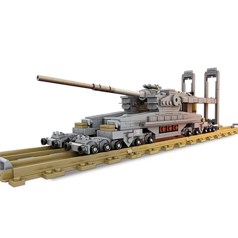 

World War Germany Military Vehicle Dora 800mm Schwerer Gustav Railway Gun Model Build Block WW2 Army Figure Brick Toy For Gift