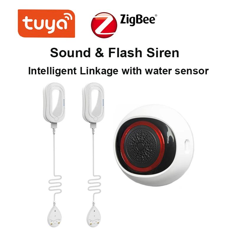 

Датчик утечки воды Tuya Smart Zigbee, умное соединение с приложением для контроля утечки воды со звуком и сиреной, 2 шт.