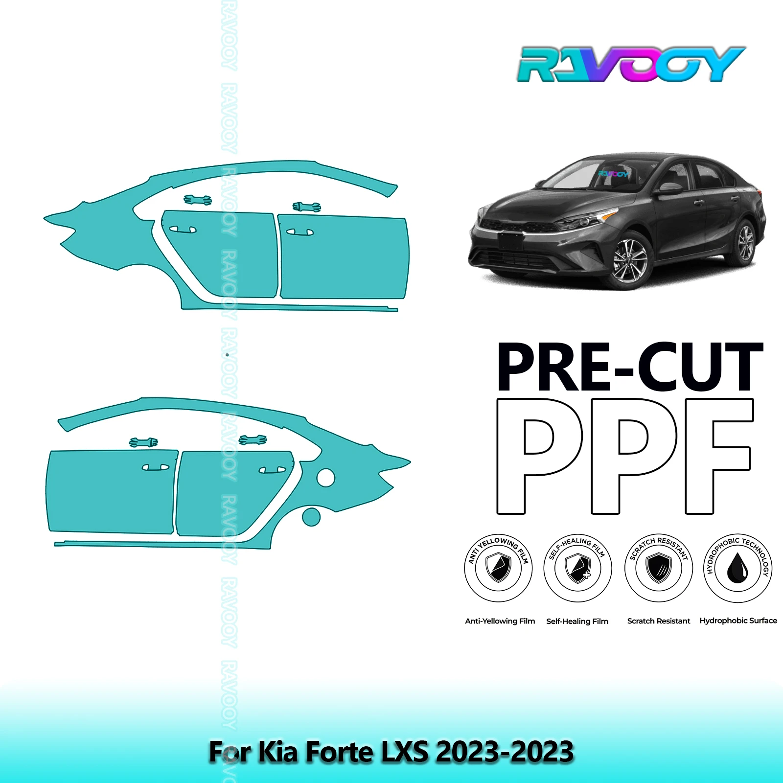 

For Kia Forte LXS 2023-2023 8.5mil Clear Matte Pre-Cut PPF Door & A/B Pillar Kit TPU Paint Protection Film Set