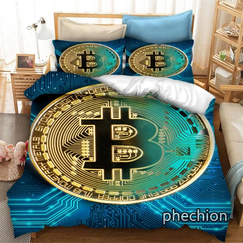 phechion Bitcoin 3D Print Bedding Set Duvet Covers Pillowcases One Piece Comforter Bedding Sets Bedclothes Bed K435