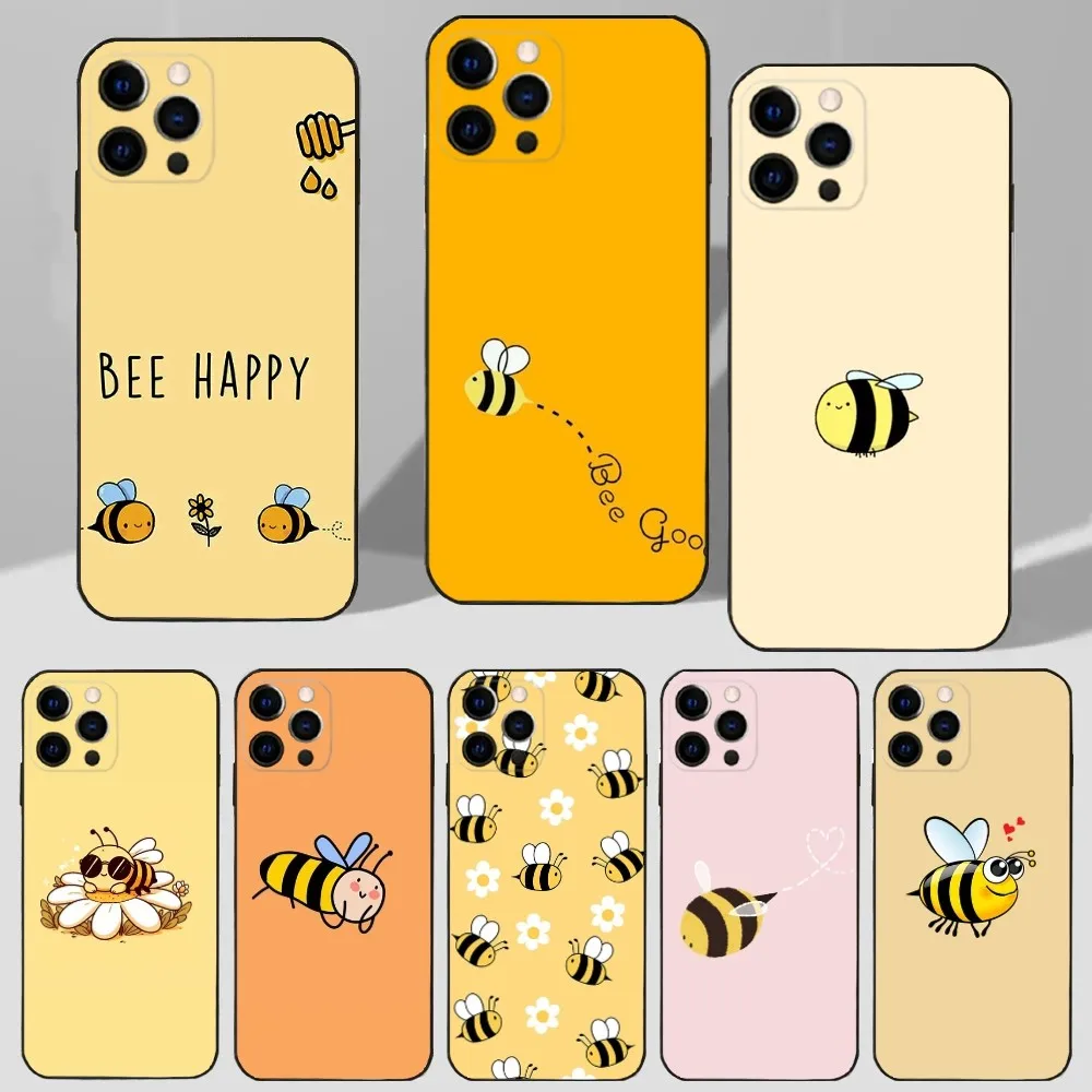 

Cartoon Little Yellow Bees Phone Case For iPhone 16,15,14,13,12,11 Plus,Pro Max,XS,X,XR,SE,Mini,8,7 Soft Silicone Black Cover