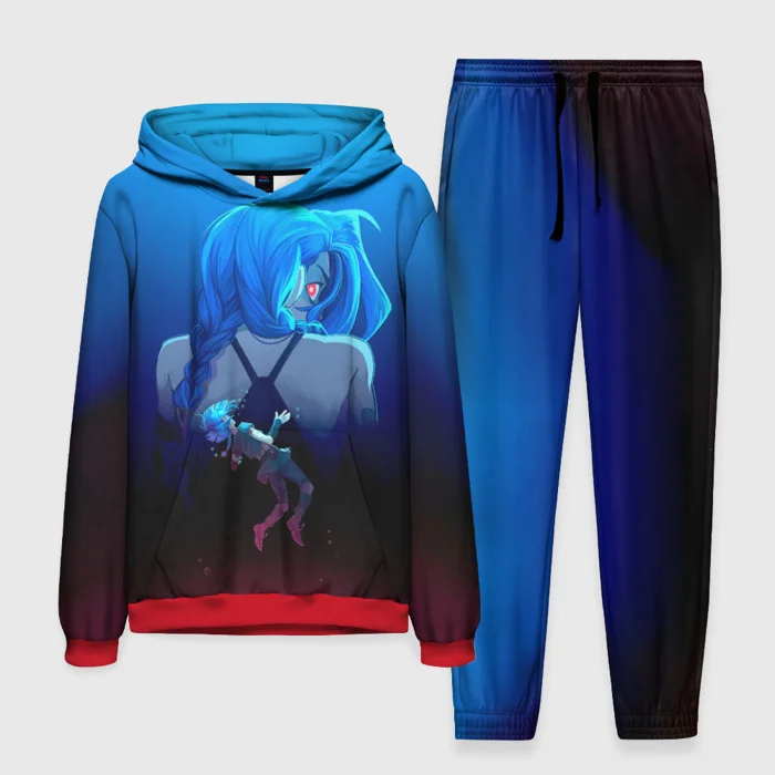 Anime arcano liga jinx gráfico hoodies calças 2 pçs conjunto impressão 3d das mulheres dos homens agasalho outfits casual harajuku pulôver jogger conjunto