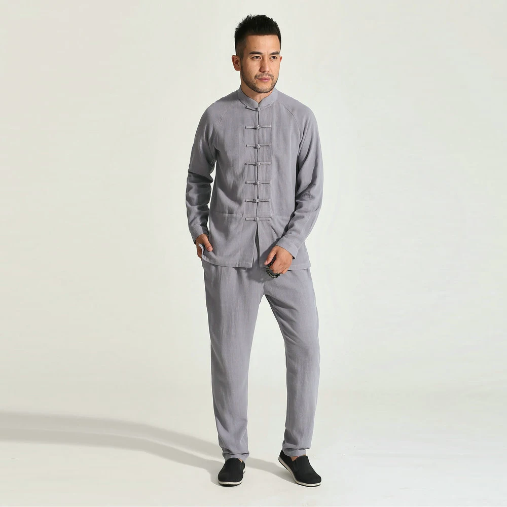 

Zen Mood Men Top And Pant 2 Picecs Suit Set Relax Tangzhung Twinset Mandarin Collar Top And Trouser 2PCS Set Outfits Costume