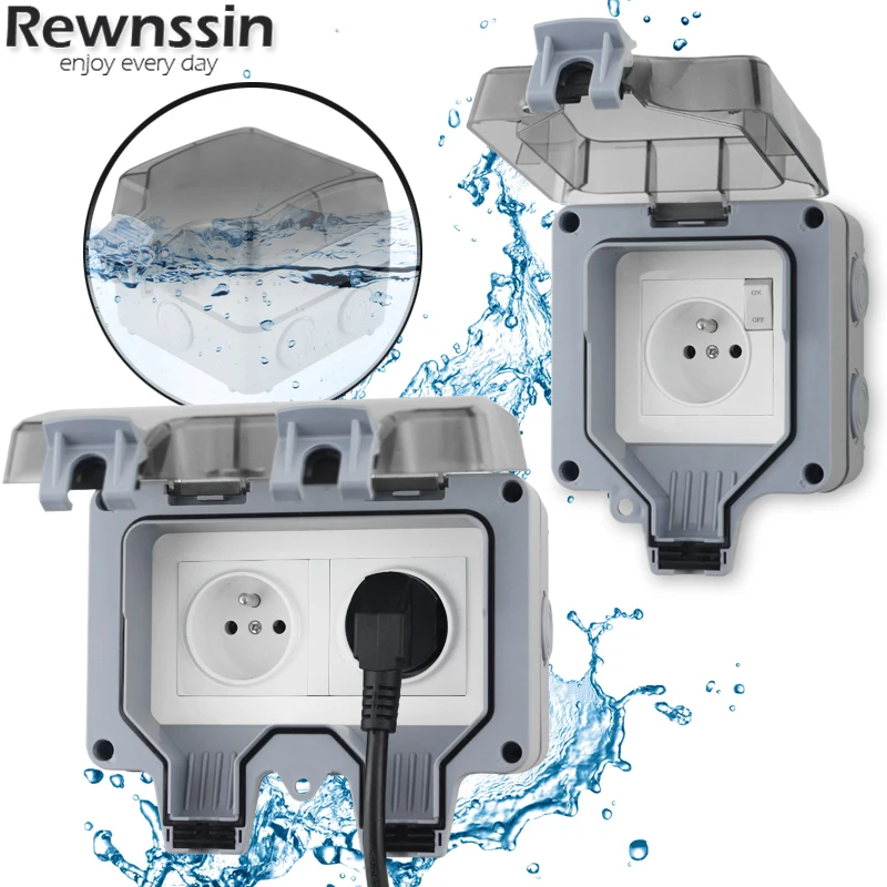 

FR IP66 Rain Proof Waterproof AC 110~240V Outdoor Socket Wall Power Plug Switch Ground Weather Dust Proof Outside Master Plug