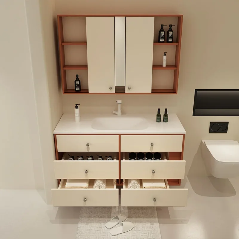 Vintage Bathroom Cabinet Bathroom Vanity with Sink, Bathroom Vanity Set with Hidden Drawer, Storage Cabinet Solid Wood Frame