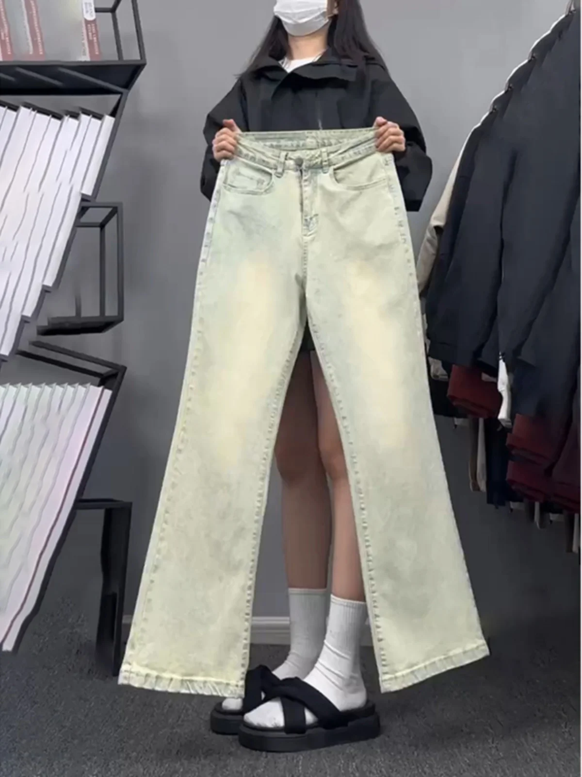 

Мужские джинсы прямого кроя цвета желтого грязи, с легким расклешением, длинные брюки в американском ретро-стиле, повседневные, модные, для уличного стиля