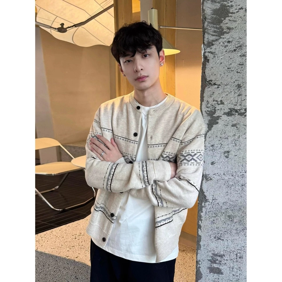 

Американский вязаный кардиган для мужчин, модная одежда для пар на раннюю осень, мягкий полиэстер, длинный рукав