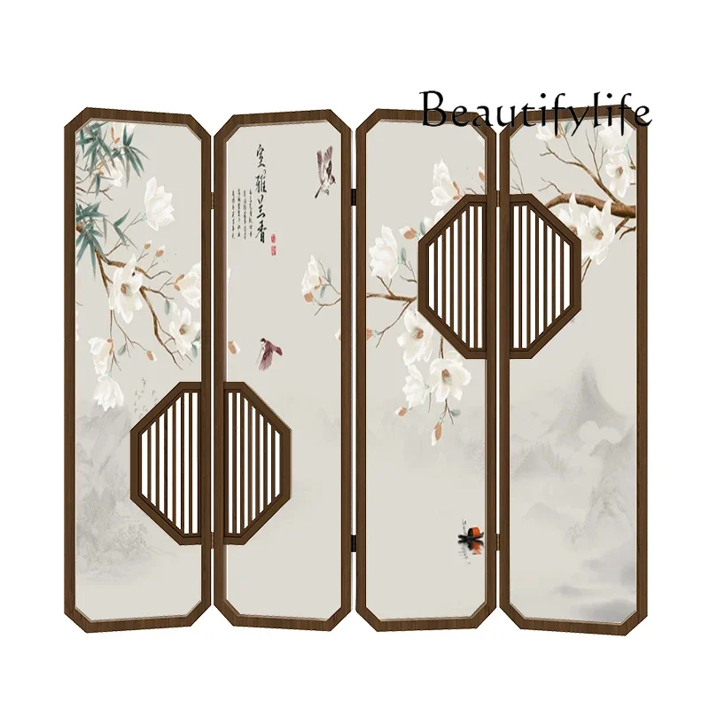 

Modern Chinese screen partition, living room folding screen foldable mobile solid wood hall partition