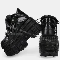 Lace-Up Thick Bottom Sneaker Gothic Platform Punk Rock Genuine Leather Solid Color Fashion Elegant Concise Shoes Newest Hot Girl