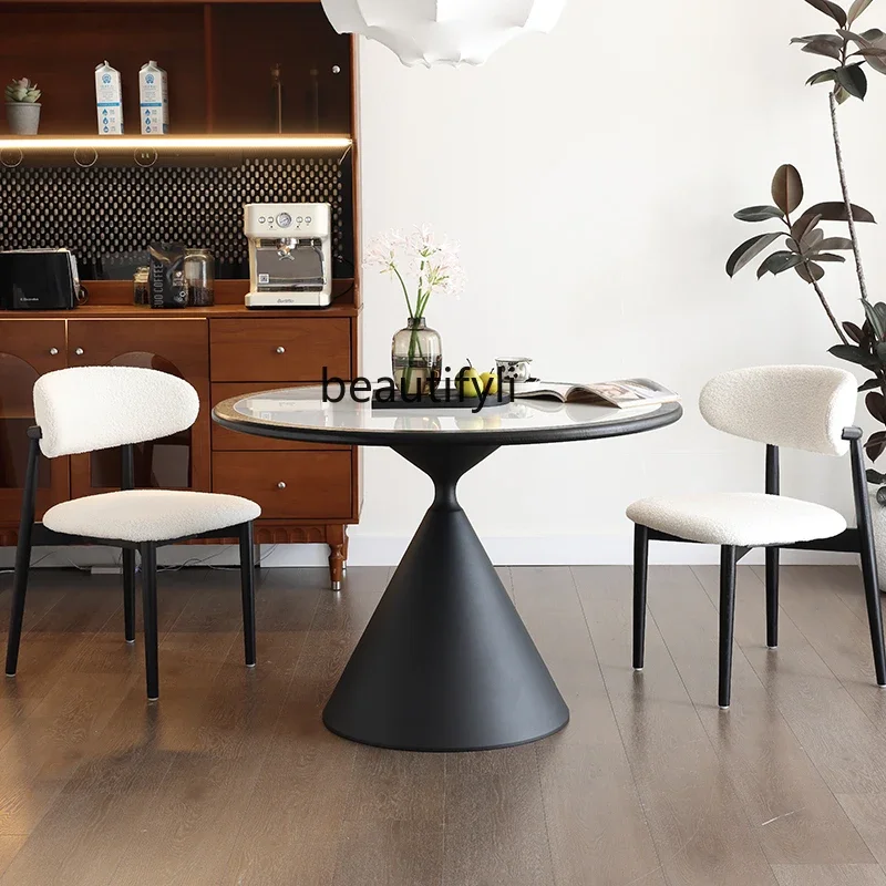 

Retro style round table, rock slab round dining table, Nordic household small apartment simple black dining table