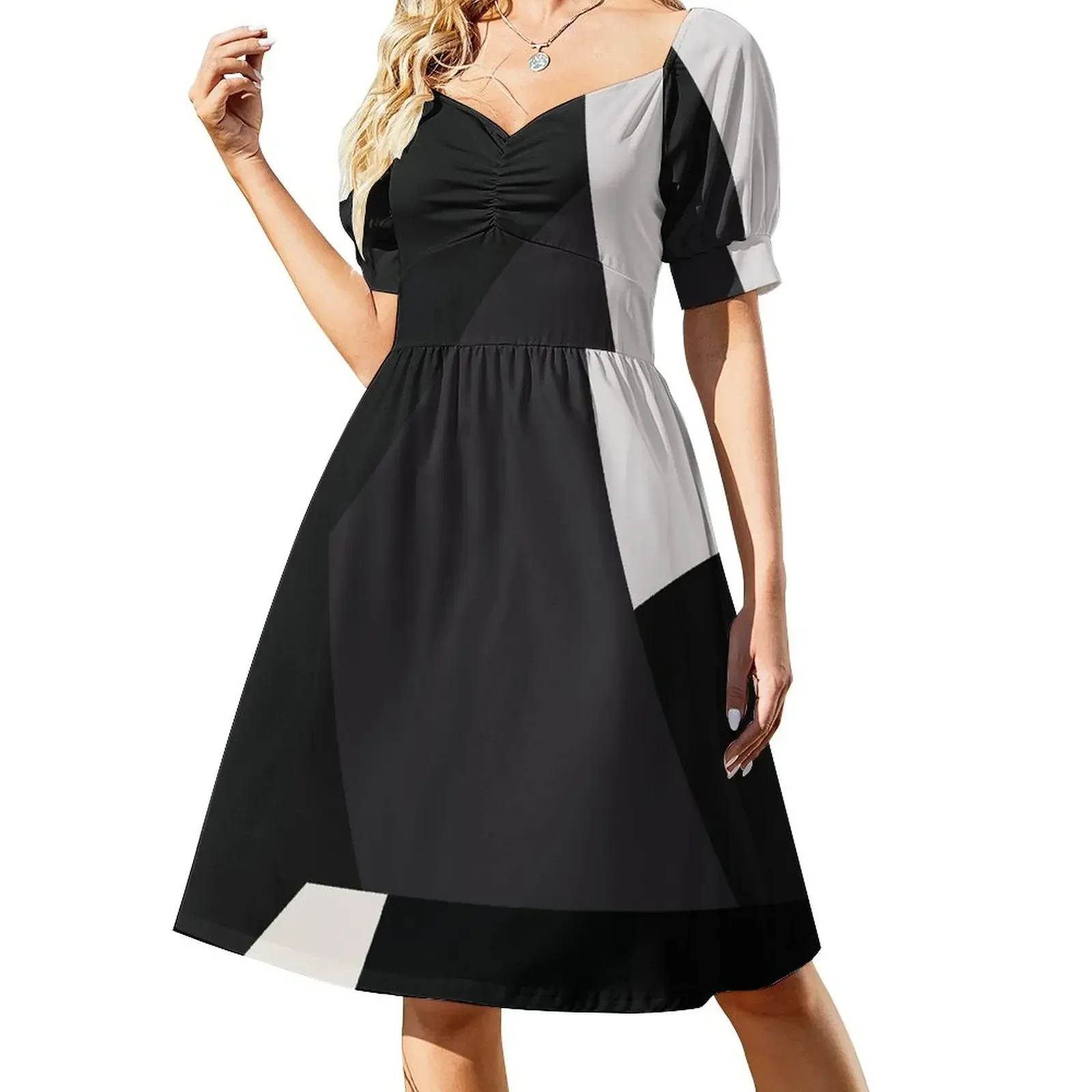 

Mid Century Modern Geometry 1 black grey beige Short-Sleeved Dress prom dresses 2025 Woman dresses
